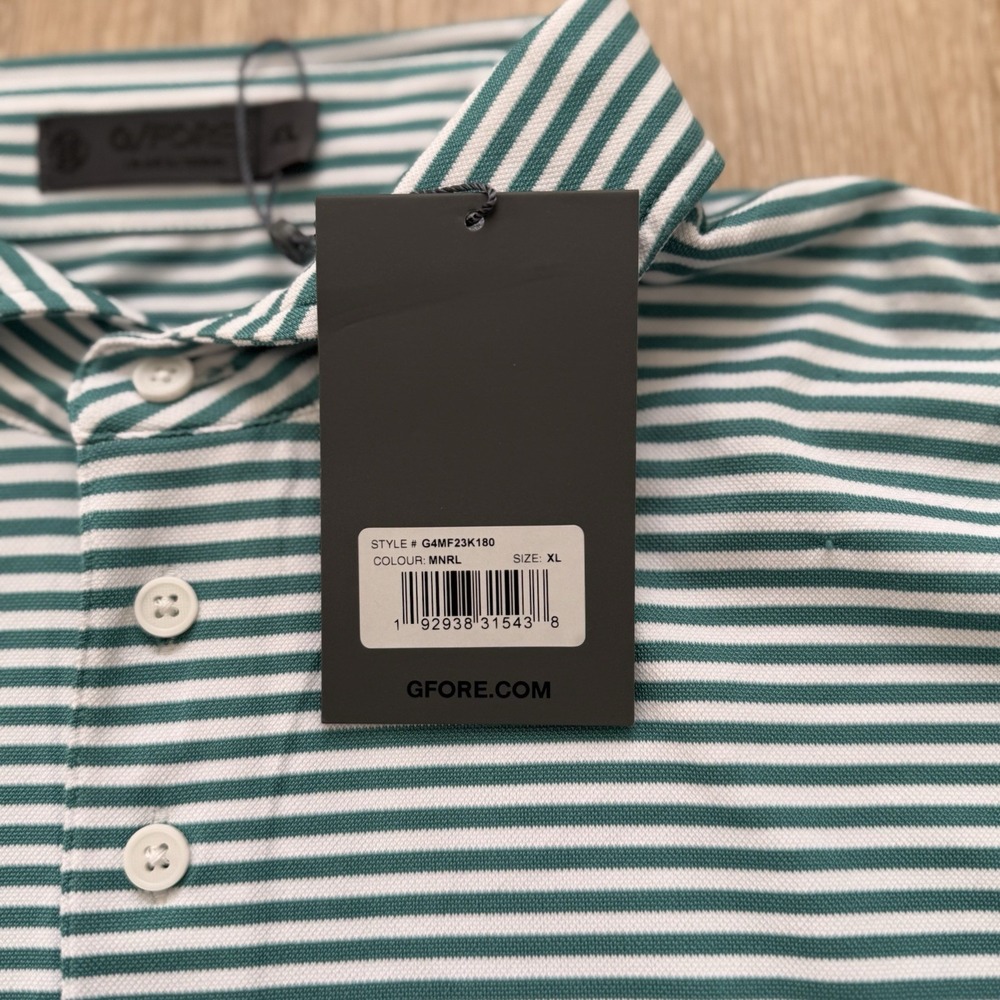 G/Fore Mens Turquoise Stripe Golf Polo Performance Shirt Sz XL Stretch NWT $120 - Picture 7 of 8